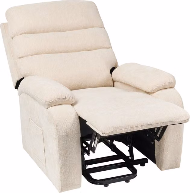 Poltrona reclinabile elettrica con funzione di sollevamento BELIANI in tessuto beige, seduta singola imbottita con poggiapiedi e design moderno per relax e anziani