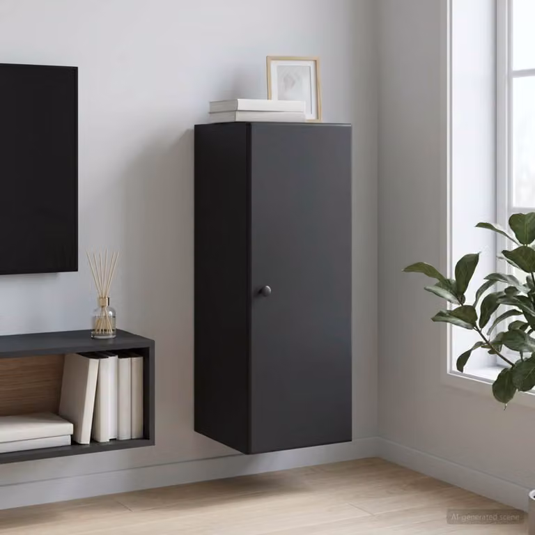 Mobiletto a muro vidaXL moderno in legno e metallo nero con ante a battente e ripiani interni L/P/H: 33 x 34,5 x 90 cm
