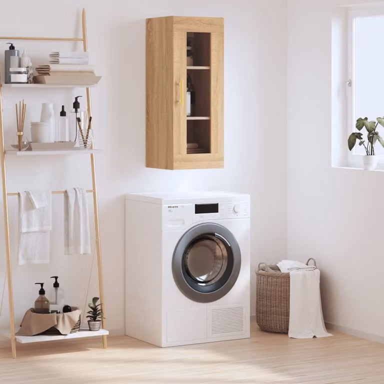 Mobile a parete vidaXL in rovere con ante in vetro, L 34,5 cm x P 34 cm x H 90 cm
