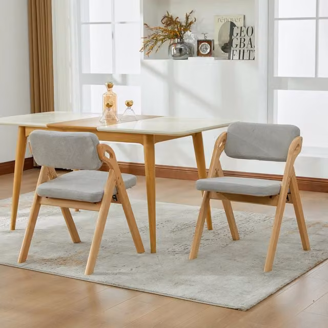 Set di 2 sedie pieghevoli MIVRAY in legno di faggio grigio con seduta imbottita in tessuto per sala da pranzo e cucina