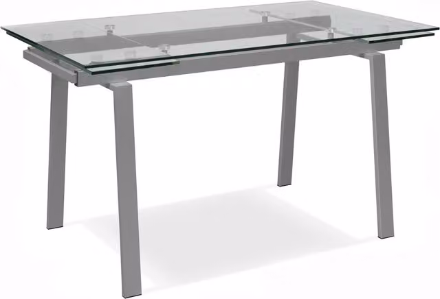 Tavolo da cucina e sala da pranzo Tommy allungabile con top in vetro trasparente e struttura in metallo grigio L: 140/200 cm, P: 80 cm, H: 76 cm