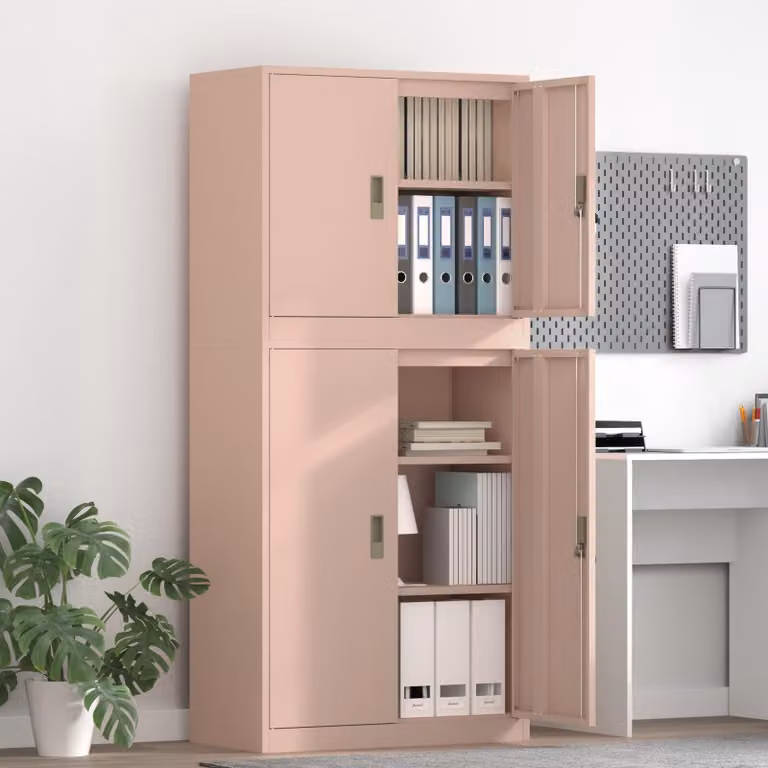 Set di 2 armadi vidaXL in metallo rosa con ante a battente e serratura, L/P/H: 80 x 40 x 175 cm
