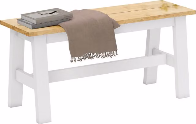 Panca HOMCOM per 2 persone in legno di gomma e finitura quercia, ideale per soggiorno, sala da pranzo o ingresso, colore bianco e marrone