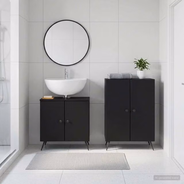 Set di mobili da bagno moderno vidaXL composto da mobile lavabo e mobile contenitore nero opaco L/P/H: 80,0 x 59,5 x 31,5 cm