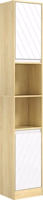 Colonna Salvaspazio per Bagno HOMCOM in Legno con 2 Armadietti e Ripiani, L/P/H: 30 x 24 x 170 cm, Rovere e Bianco