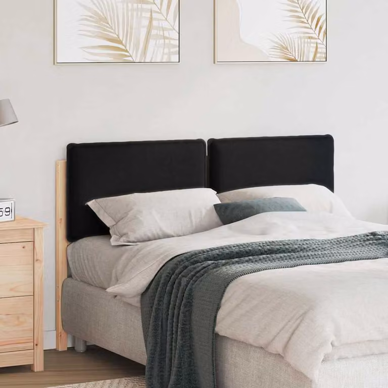 Testiera imbottita moderna vidaXL in pino massello, colori naturale e nero, larghezza: 145,5 cm