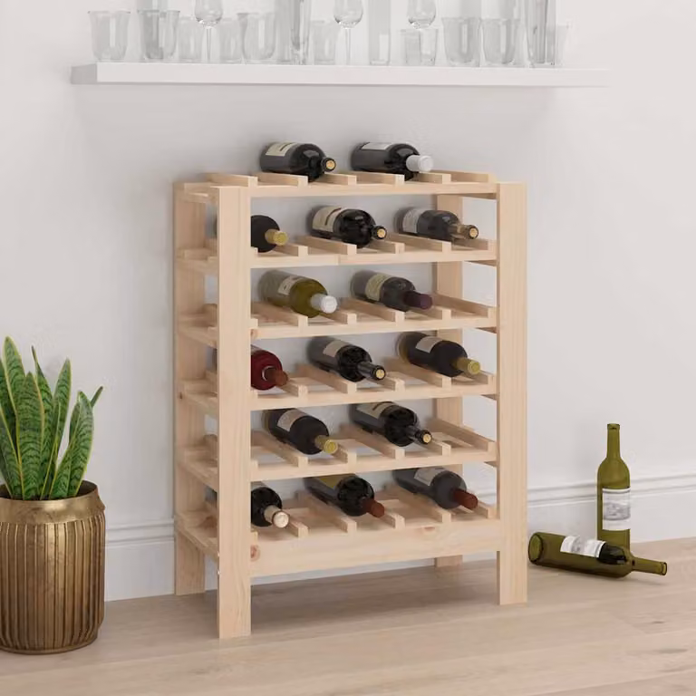 vidaXL Portavini in Legno Massello di Pino, Colore Marrone/Beige, L 61,5 cm x P 30 cm x H 82 cm