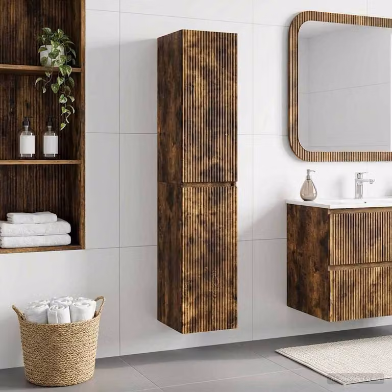 Mobiletto da Bagno a Muro Moderno vidaXL in Rovere Fumo, L: 33 cm, P: 34,5 cm, H: 160 cm