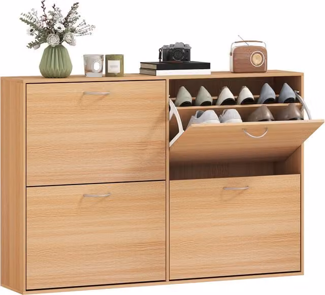 Scarpiera salvaspazio HOMCOM in legno marrone con capacità 24 paia, ideale per ingresso e camera da letto, L 120 x P 24 x H 81 cm