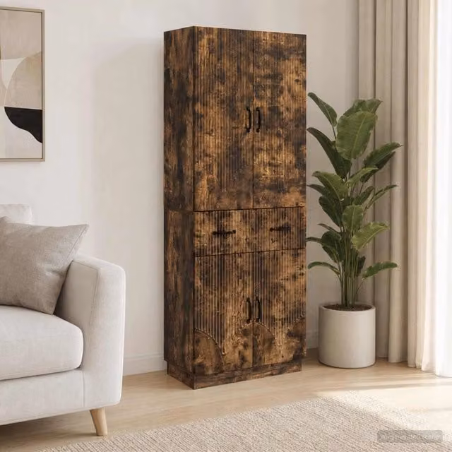 Set di 2 armadi moderni vidaXL in legno e MDF color rovere fumo con ante a battente e cassetti per camera da letto o soggiorno