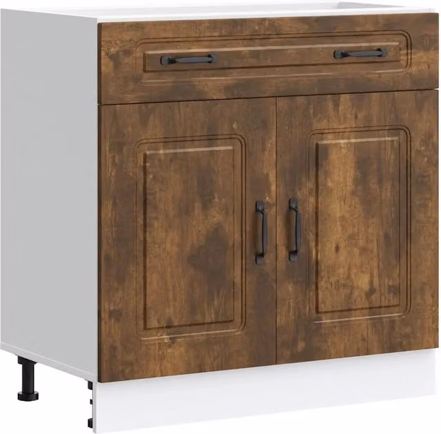 Base cucina moderna HELLOSHOP26 in legno composito marrone con ante e cassetti L: 80 cm, P: 46 cm, H: 81,5 cm