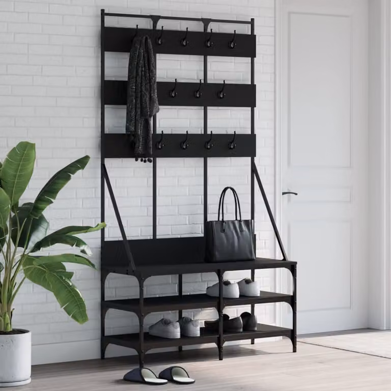 vidaXL Appendiabiti con Porta Scarpe e Panchina Nero L: 100 cm, P: 40 cm, H: 184 cm