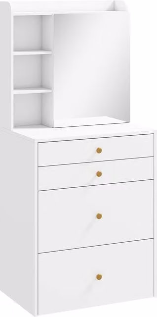 Tavolo da trucco HOMCOM con specchio, sgabello, armadietto, cassetti e ripiani, bianco