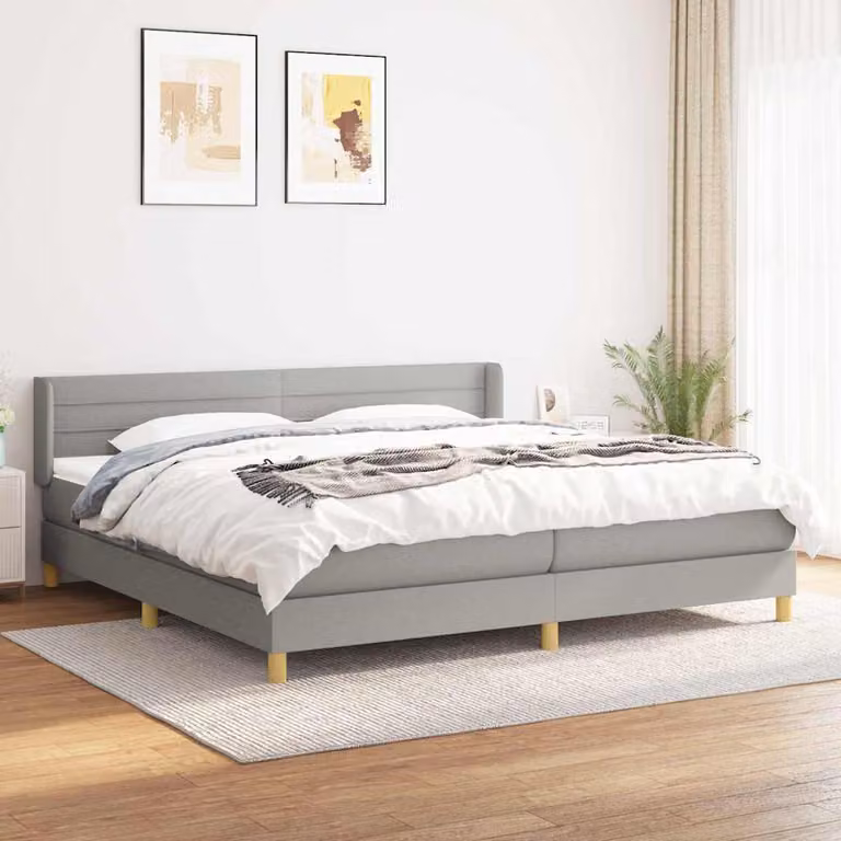 vidaXL Giroletto a Molle con Materasso Ibrido in Tessuto Grigio Chiaro e Bianco L/P/H: 200 x 200 x 88 cm