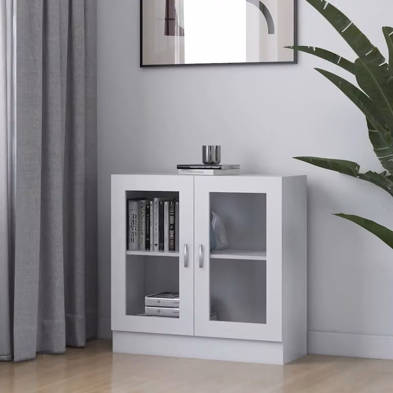 vidaXL Armadietto con Vetrina Bianco in Legno e Vetro, L: 82,5 cm, P: 30,5 cm, H: 80 cm