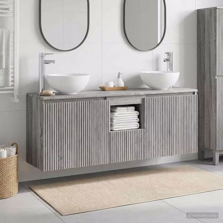 Set di mobili da bagno moderni vidaXL composto da 3 pezzi in colore grigio opaco, L: 129 cm, P: 35 cm, H: 80 cm