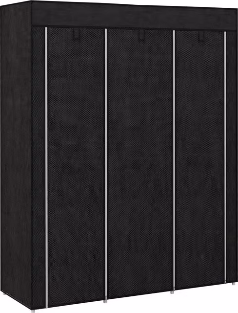 Armadio guardaroba salvaspazio HOMCOM in tessuto e acciaio con 8 ripiani e 2 barre appendiabiti, Nero, L: 125 cm, P: 43 cm, H: 162.5 cm