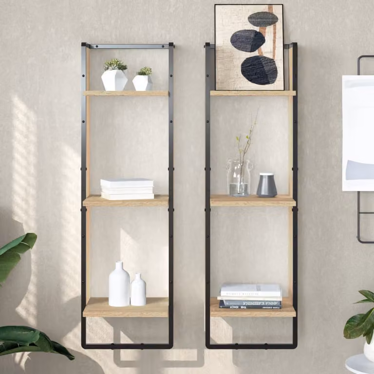 Scaffale da parete vidaXL con 3 ripiani in legno e metallo, colore rovere, L 30 cm x P 25 cm x H 100 cm