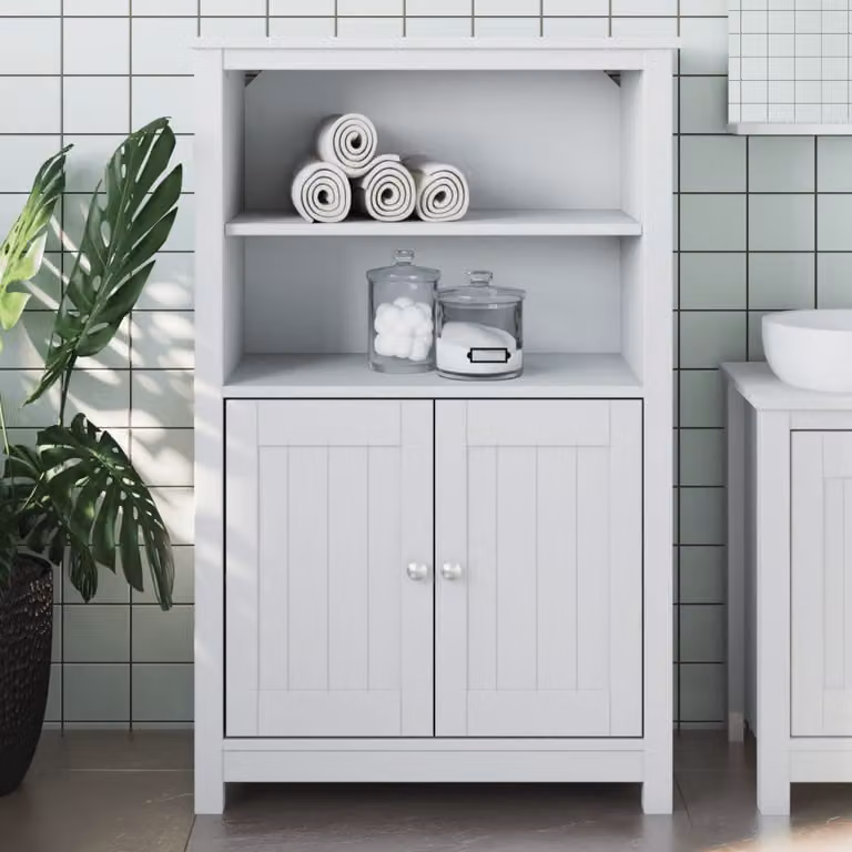 Mobile da bagno vidaXL BERG in legno massello di pino bianco L: 69,5 cm, P: 34 cm, H: 110 cm