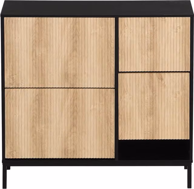 Scarpiera GL Store con sgabello integrato e ante a ribalta, design moderno, Nero e Marrone, L: 100 cm, P: 25 cm, H: 100 cm