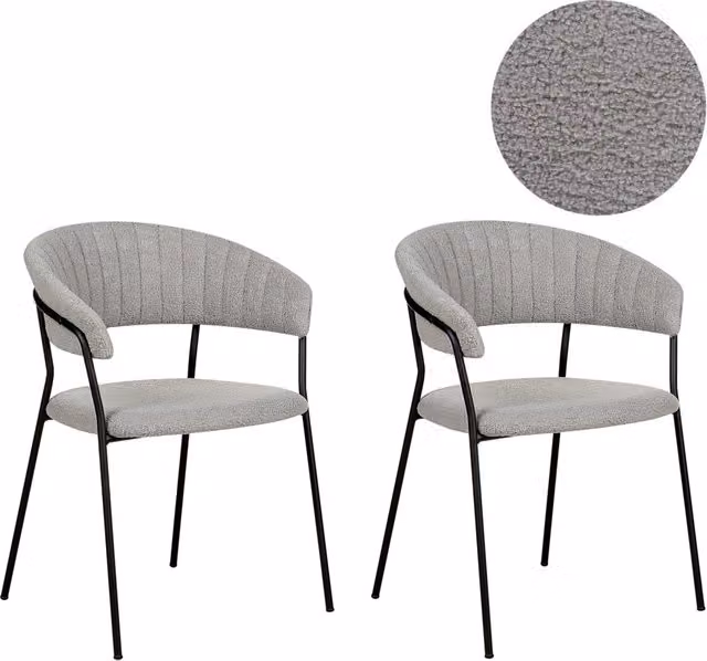 Set di 2 sedie da pranzo moderne BELIANI con braccioli e seduta imbottita in velluto grigio e struttura in metallo