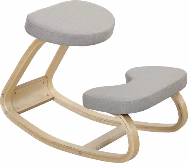 Sedia Inginocchiatoio HOMCOM con Movimento a Dondolo in Tessuto e Legno di Betulla, Grigio, L: 50 cm, H: 73 cm, P: 55 cm
