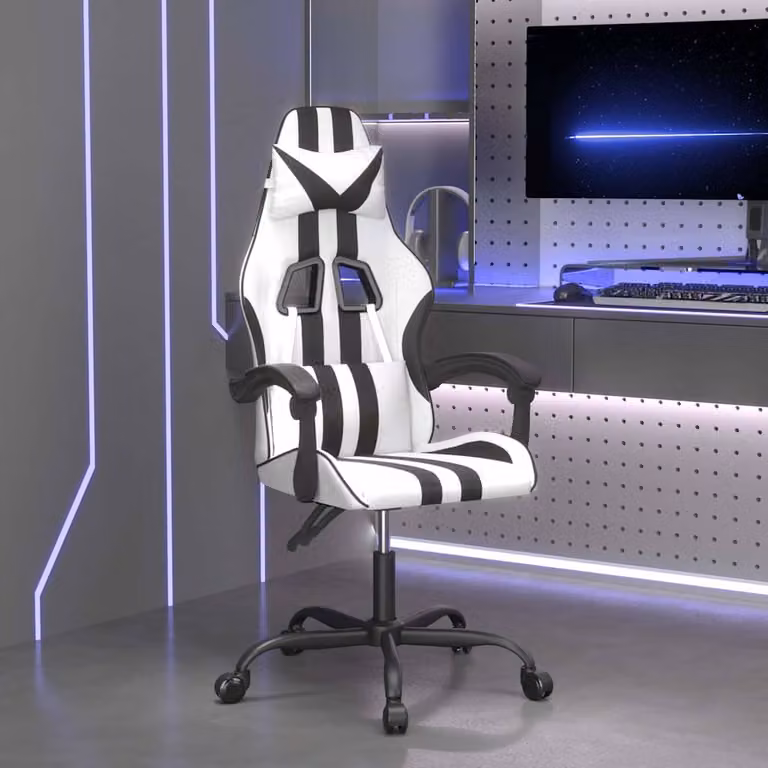 Sedia da Gaming Girevole vidaXL in Similpelle Bianco e Nero con Poggiatesta e Braccioli