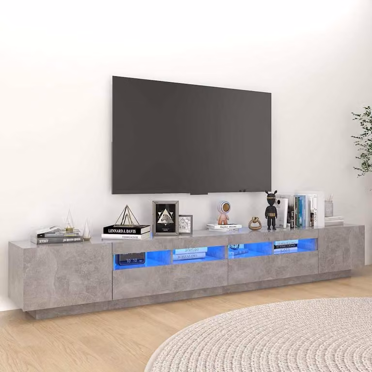 Mobile Porta TV Moderno vidaXL con Luci LED Integrate Grigio, L: 260 cm, P: 35 cm, H: 40 cm
