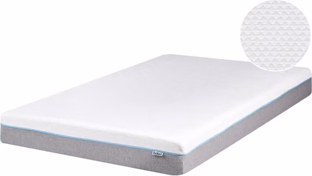 Materasso in Memory Foam Beliani Bianco e Grigio con Rivestimento Rimovibile L: 140 cm, P: 200 cm, H: 20 cm