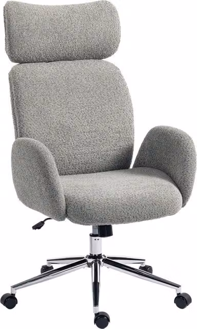 Sedia da ufficio ergonomica HOMCOM con poggiatesta regolabile e braccioli, colore grigio antracite in tessuto bouclé