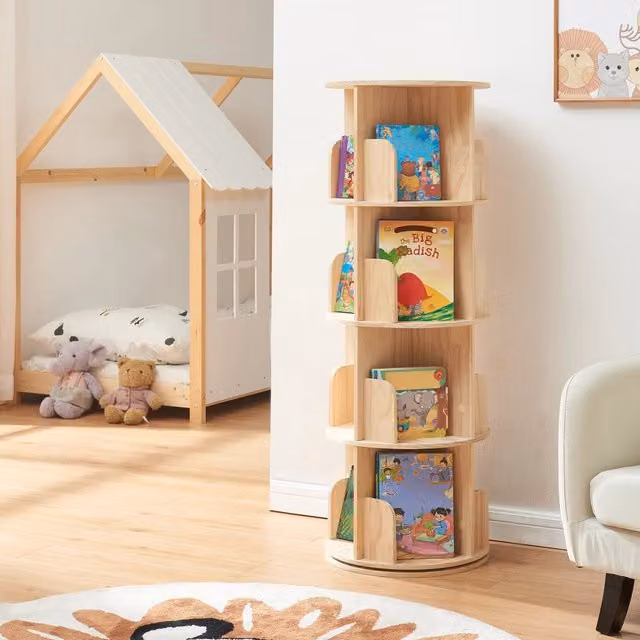 Libreria Girevole Chasek en.casa in Legno di Pino per Cameretta con 4 Livelli, H: 125 cm, Ø: 44 cm