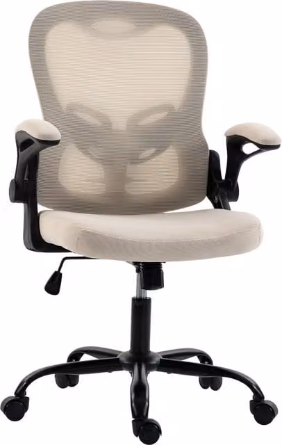 Sedia da ufficio ergonomica HOMCOM in rete beige con braccioli ribaltabili e altezza regolabile