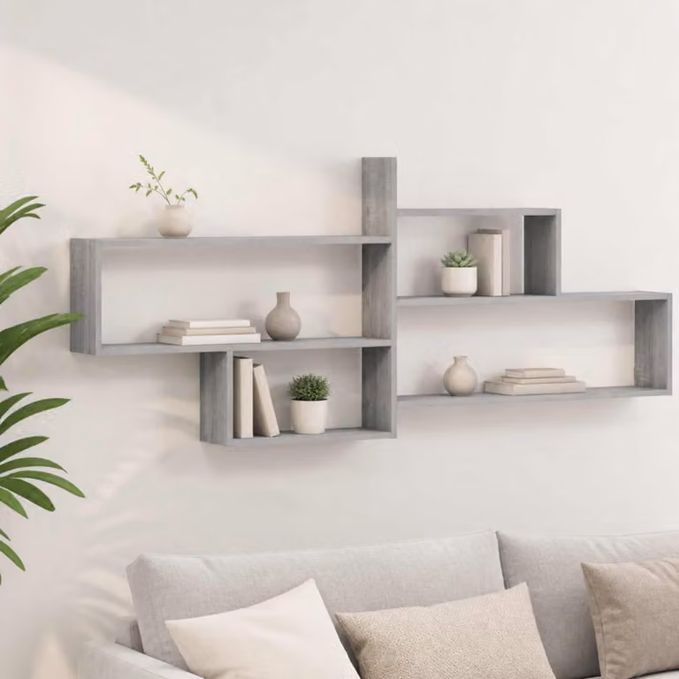 Scaffale da parete vidaXL in legno e MDF grigio, L: 168,5 cm, H: 68 cm, P: 17 cm