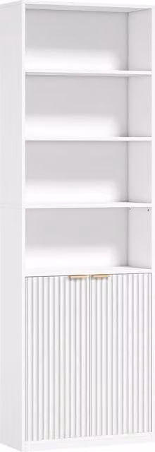 Libreria HOMCOM a 6 Livelli con 4 Scomparti Aperti e 2 Ante, Bianco, L 60 cm x P 24 cm x H 182 cm