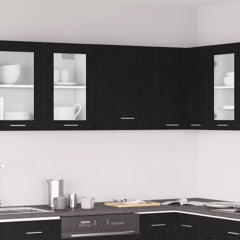 Armadio pensile da cucina moderno vidaXL in rovere nero con ante a battente e ripiani interni L/P/H: 50 x 31 x 60 cm
