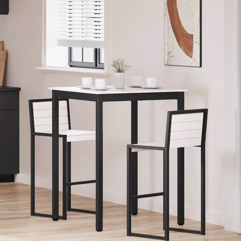 vidaXL Tavolo da bar quadrato in pino massello e metallo, Bianco, L/P/H: 80 x 80 x 105 cm