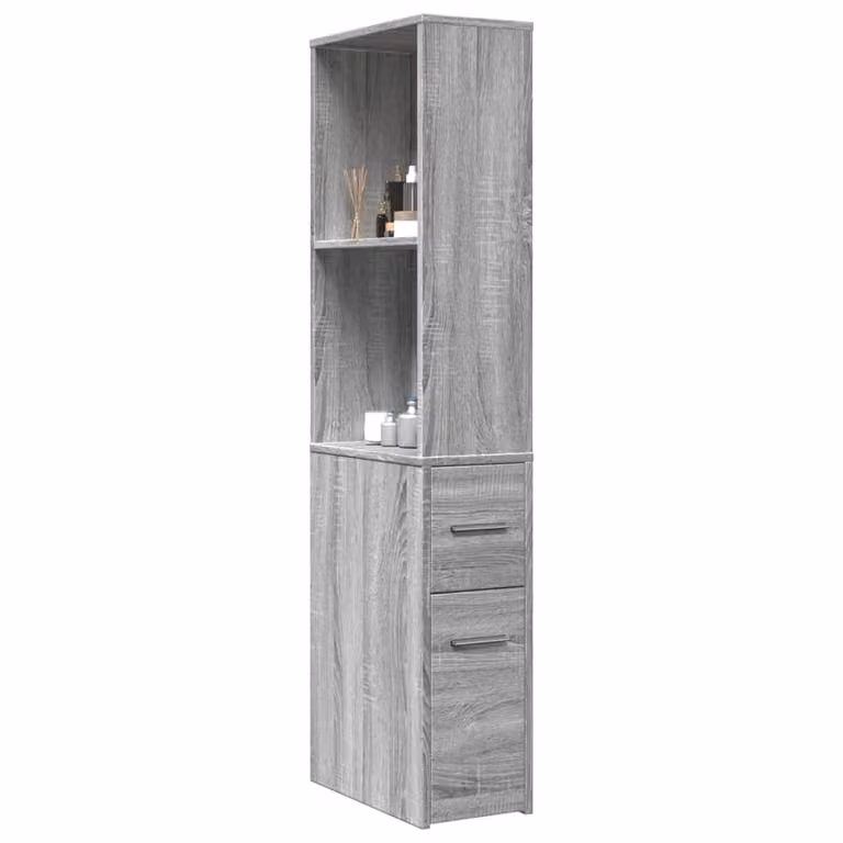 Armadietto da bagno stretto con ruote vidaXL in legno e MDF, Grigio, L: 41,0 cm, P: 20,0 cm, H: 135,0 cm