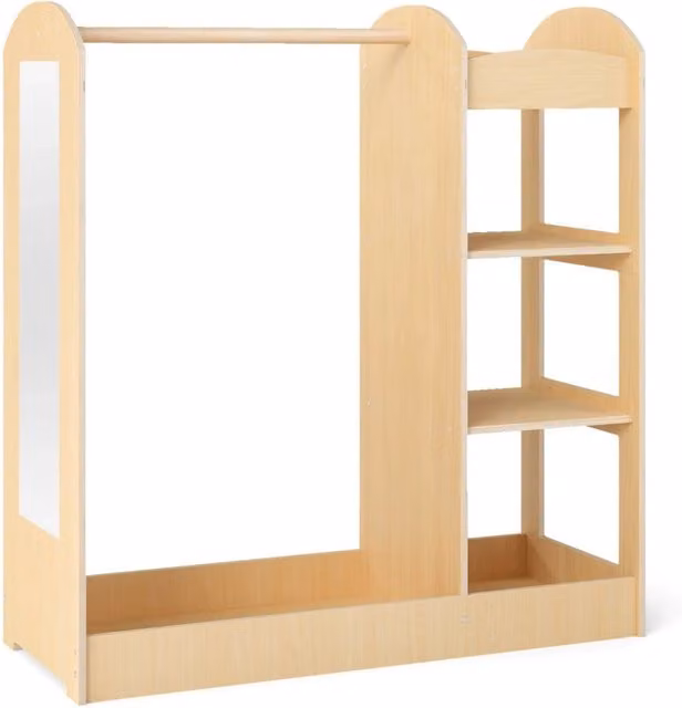 Mobile contenitore per bambini HELLOSHOP26 in legno naturale e MDF beige con specchio e 4 ripiani L: 93,5 cm, P: 38 cm, H: 100 cm