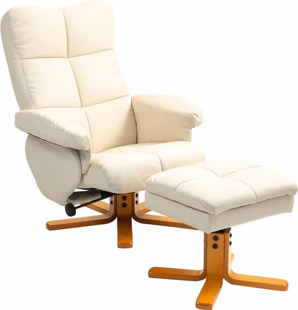 Poltrona Relax HOMCOM con Pouf, Girevole a 360°, Schienale Regolabile, in Similpelle, Bianco