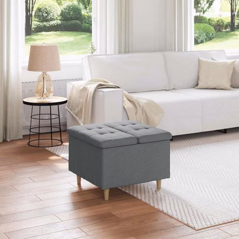 Pouf con contenitore vidaXL in tessuto grigio scuro L/P/H: 60 x 60 x 45 cm