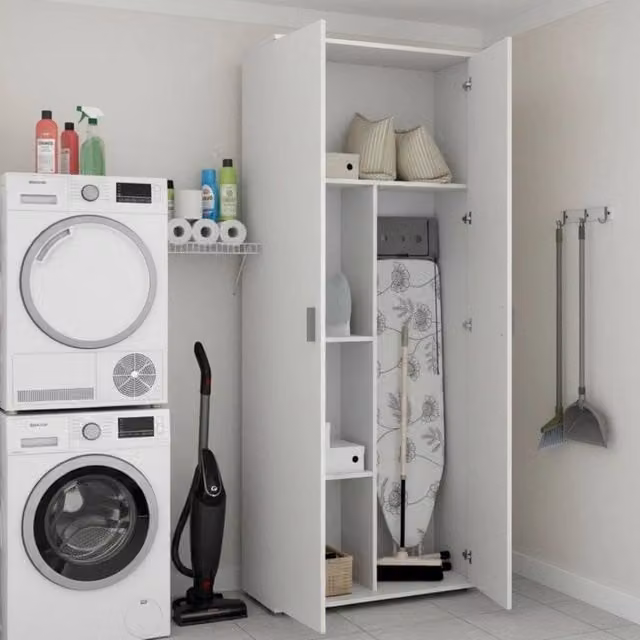 Armadio multiuso DMORA bianco con ante a battente e ripiani interni, L: 78 cm, P: 35 cm, H: 190 cm