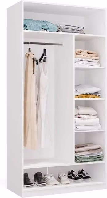 Armadio guardaroba modulare WellLiveJTS bianco con ripiani e asta appendiabiti per camera da letto o ingresso L/P/H: 100 x 50 x 200 cm