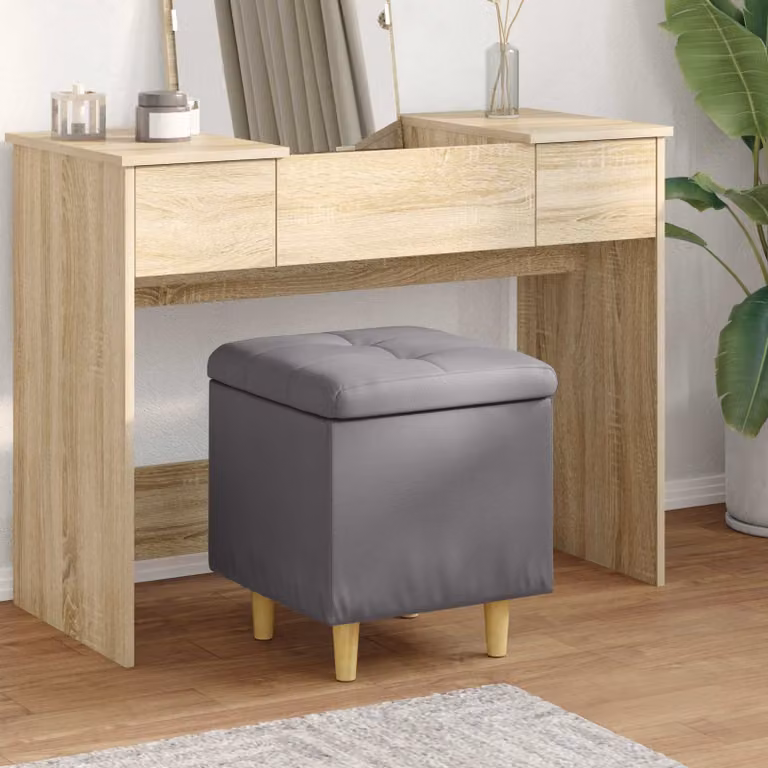 Pouf con contenitore vidaXL in pelle sintetica grigio L/P/H: 40 x 40 x 45 cm