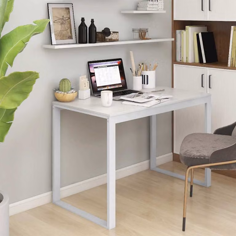 vidaXL Scrivania per Computer Bianca in Legno e Metallo L: 110 cm, P: 60 cm, H: 73 cm