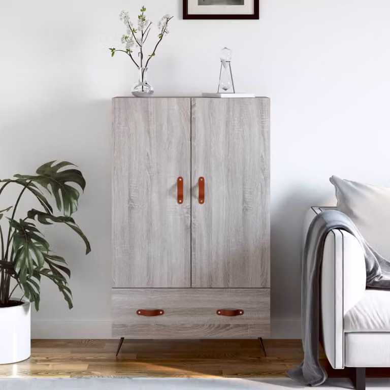Credenza moderna vidaXL in legno multistrato e MDF, colore Grigio Sonoma, L 69,5 cm x P 31 cm x H 115 cm