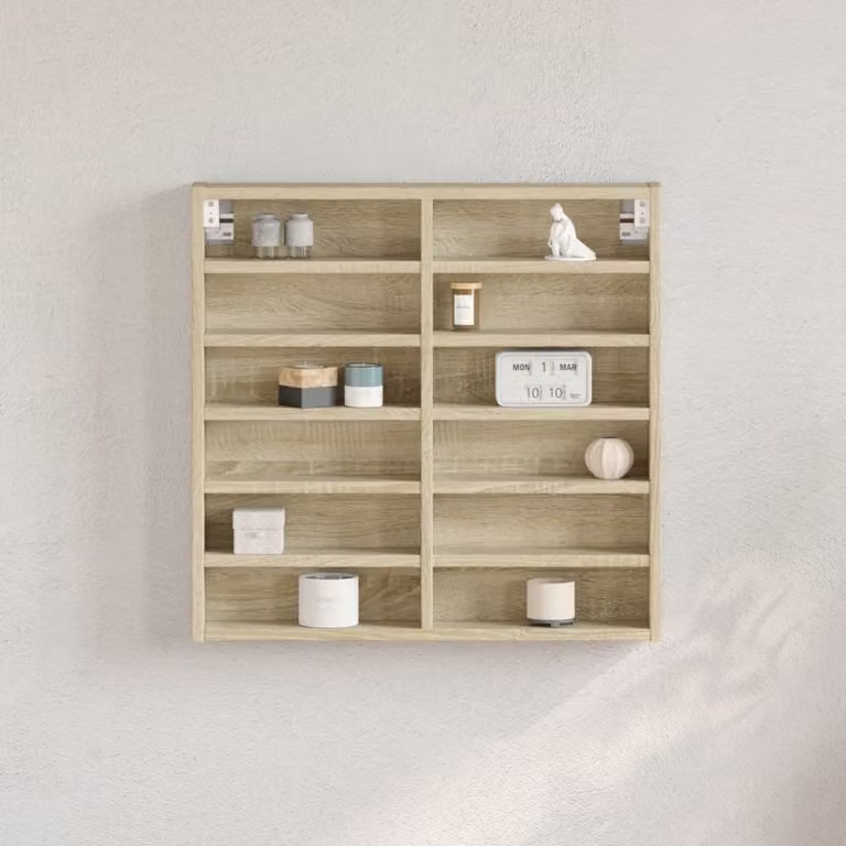 Armadietto Vetrina da Parete vidaXL in Legno Rovere Sonoma con Ante in Vetro e Ripiani Interni, L 60 cm x P 8,5 cm x H 58 cm
