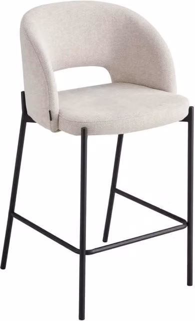 Sgabello tappezzato Clotilde LÚZETE colore arena e nero con struttura in metallo per cucina e soggiorno
