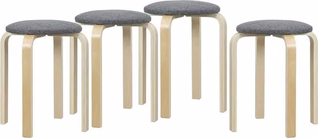 Set di 4 sgabelli imbottiti impilabili HOMCOM con gambe in legno di betulla verniciato, colore grigio