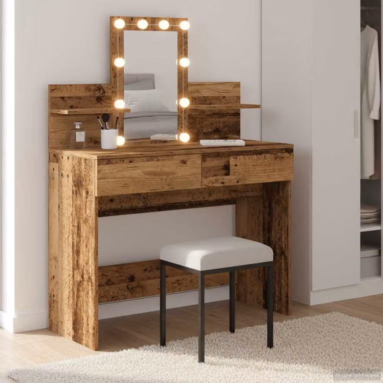 vidaXL Tavolo da Trucco Moderno in Legno Marrone con LED L/P/H: 100 x 40 x 130 cm
