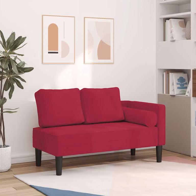 vidaXL Chaise Lounge Moderna in Velluto Rosso con Cuscini, L/P/H: 166 x 116,5 x 62 cm